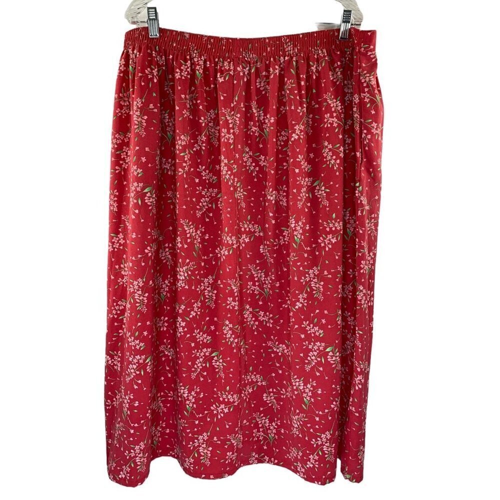 Sag Harbor Women's Long Pink Floral Skirt - Picture 2 of 5